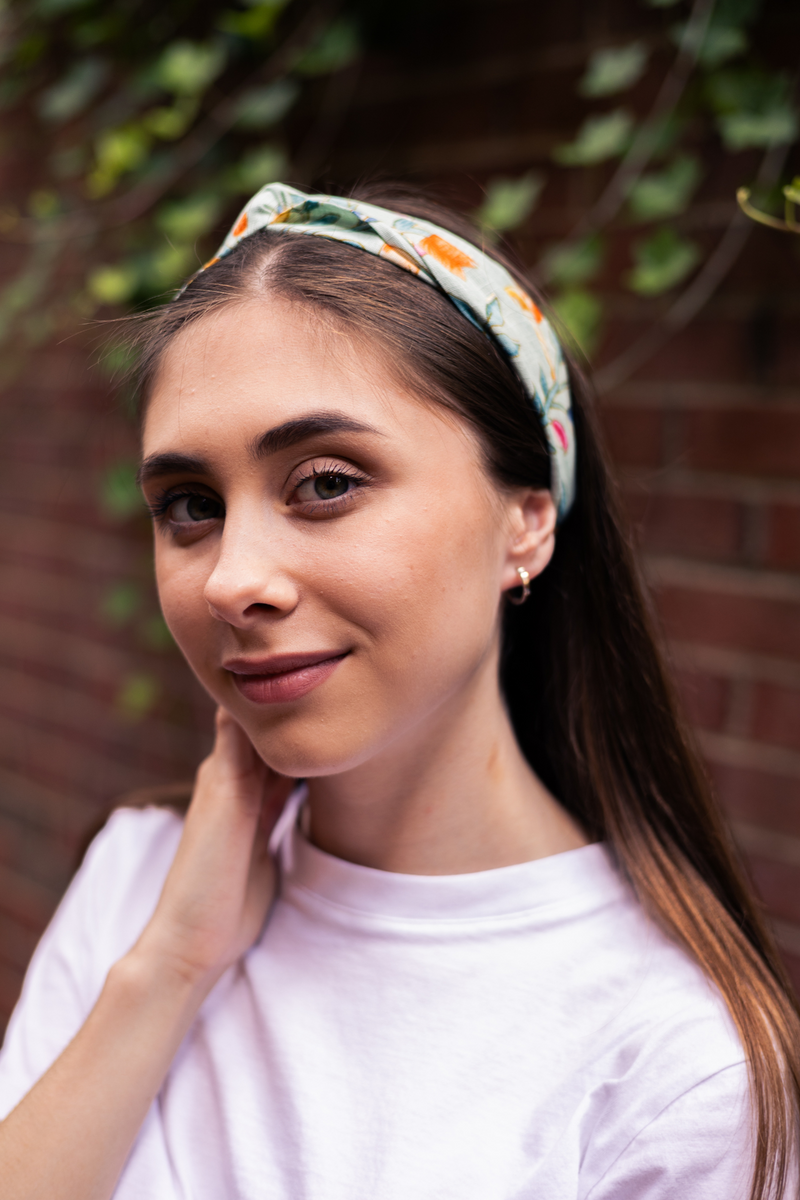 floral blue orange knotted headband for the summer