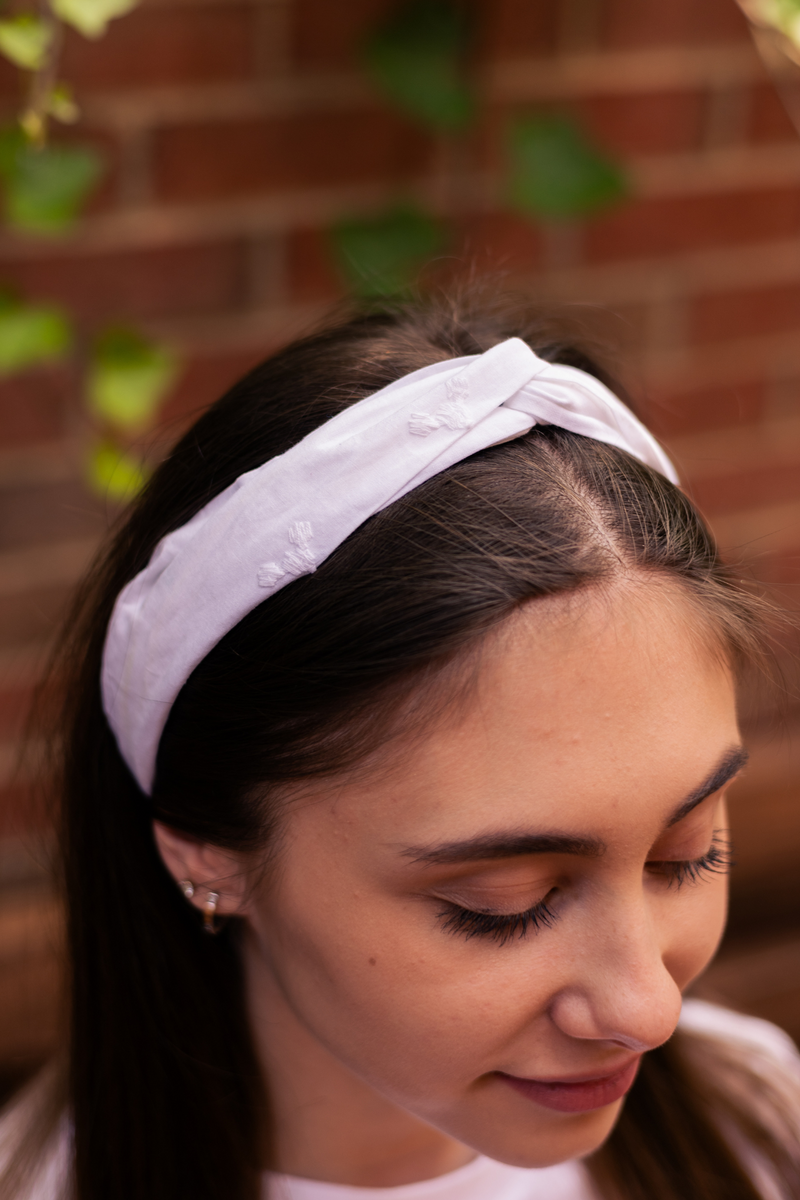 floral embroidery cotton white headband