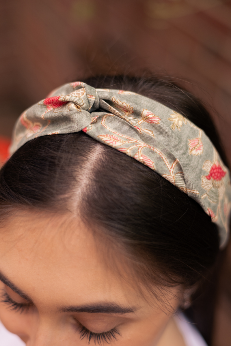 floral grey party headband grey pink