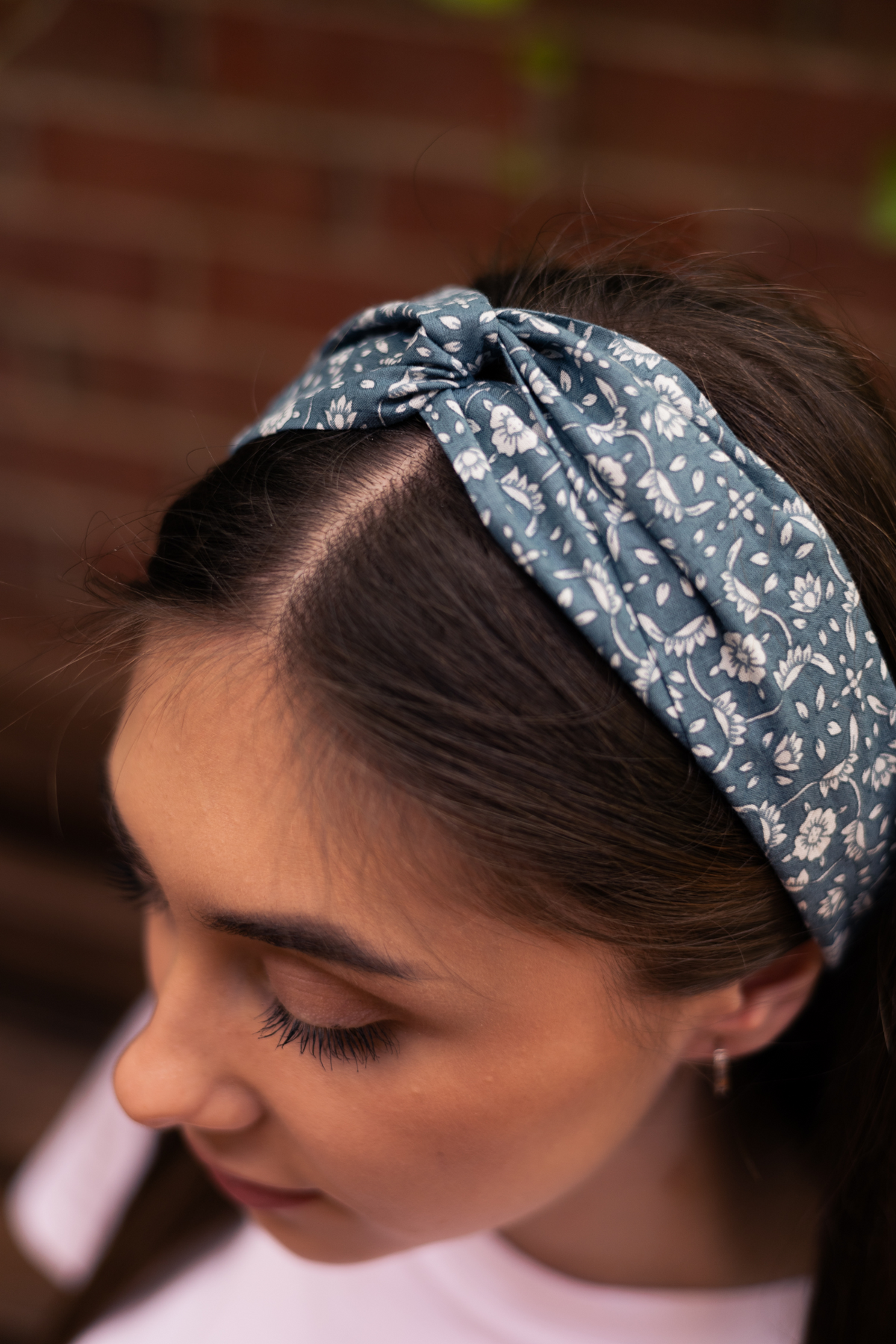 floral blue garden fabric headband