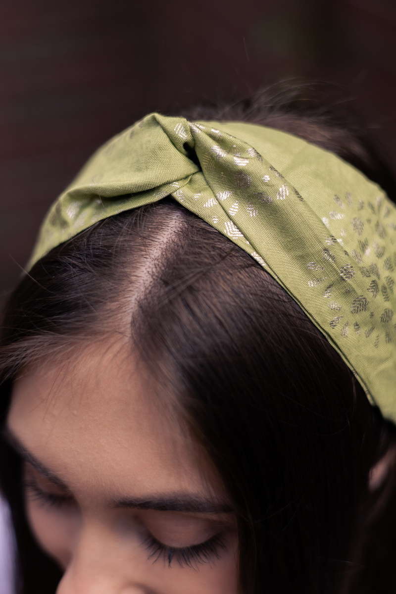 party headband summer printed green silver