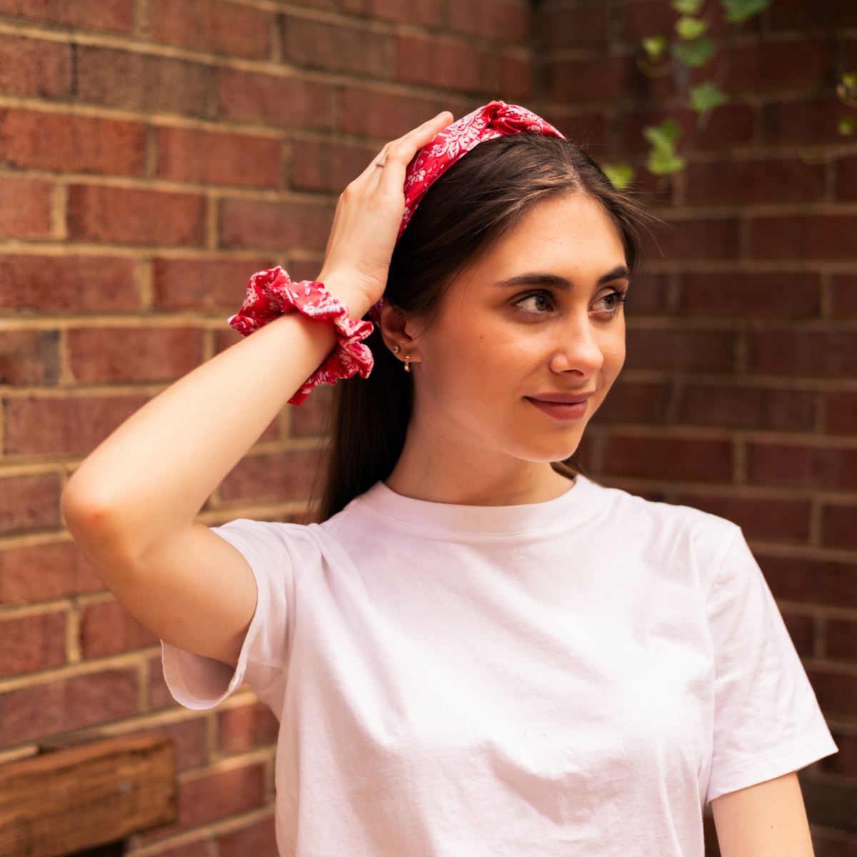 scrunchie and headband set floral pink cotton