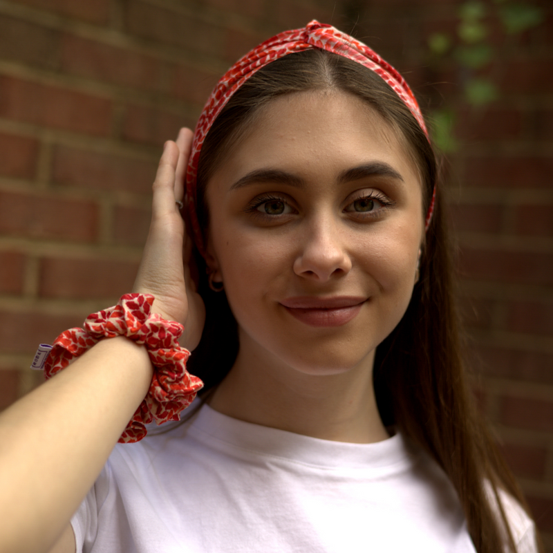 red orange scrunchie and headband set for summer
