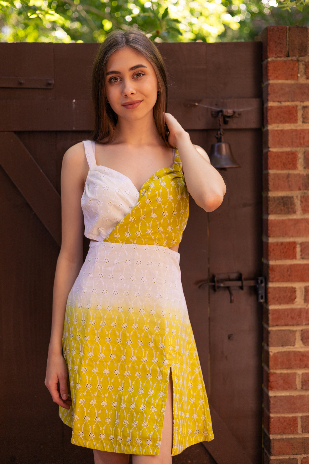 green ombre cut out dress
