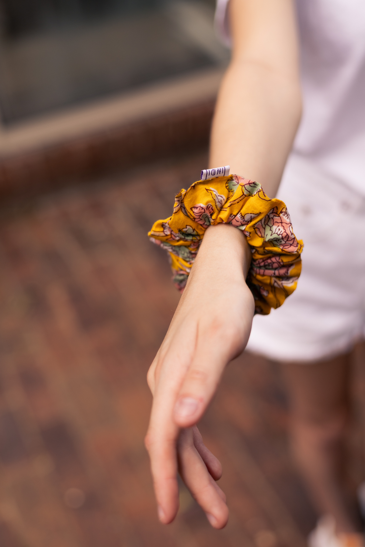 Rose Printed Yellow Scrunchie