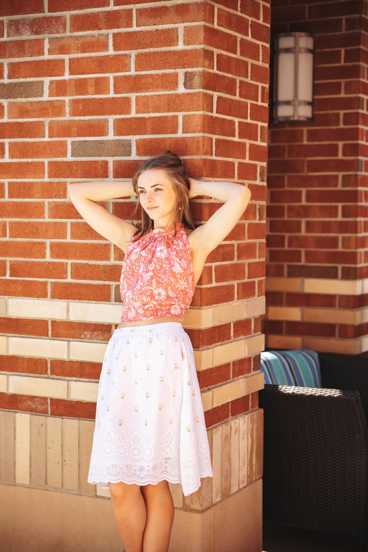 Embroidered cutwork cotton skirt