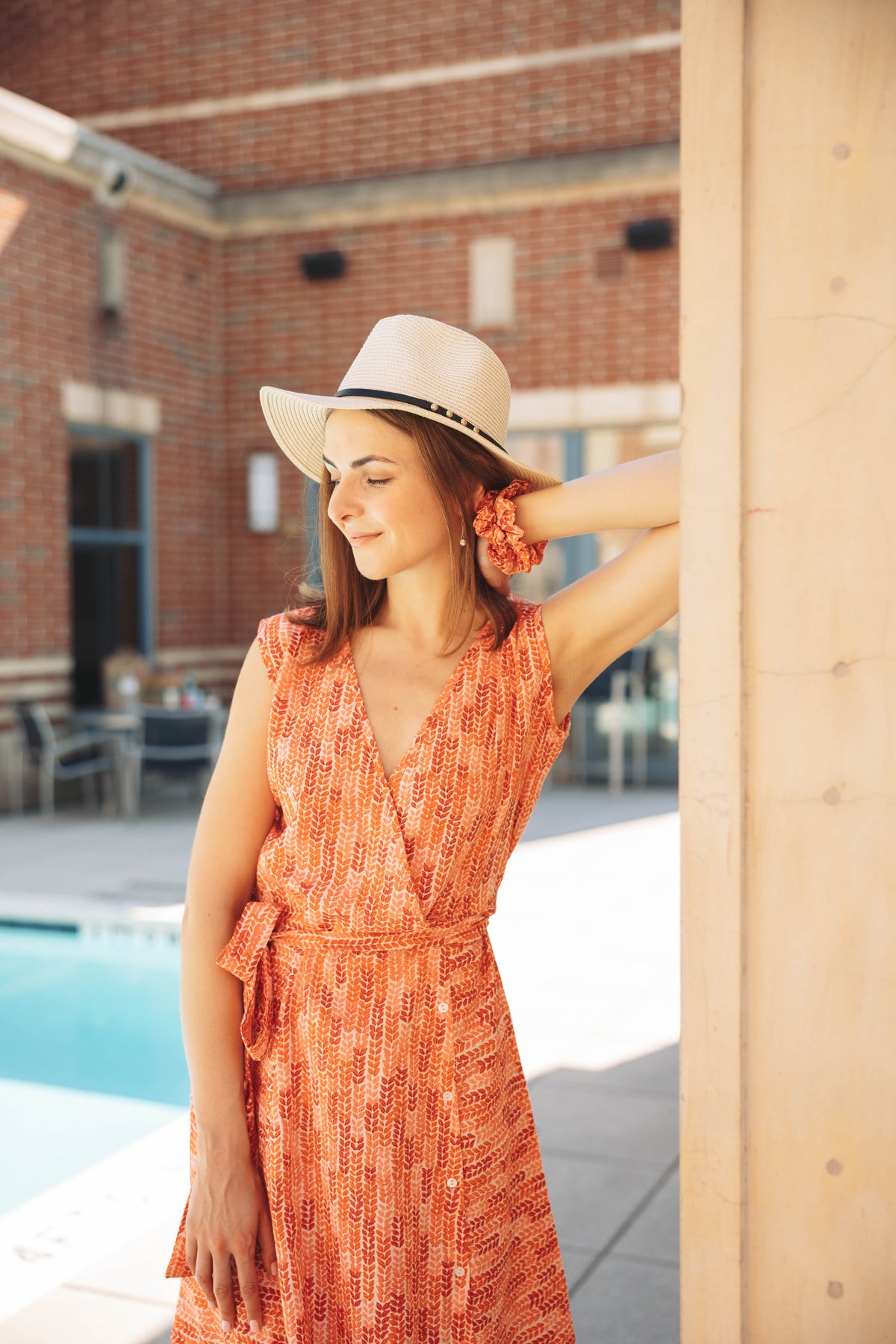 Lucia Printed Orange Wrap Dress