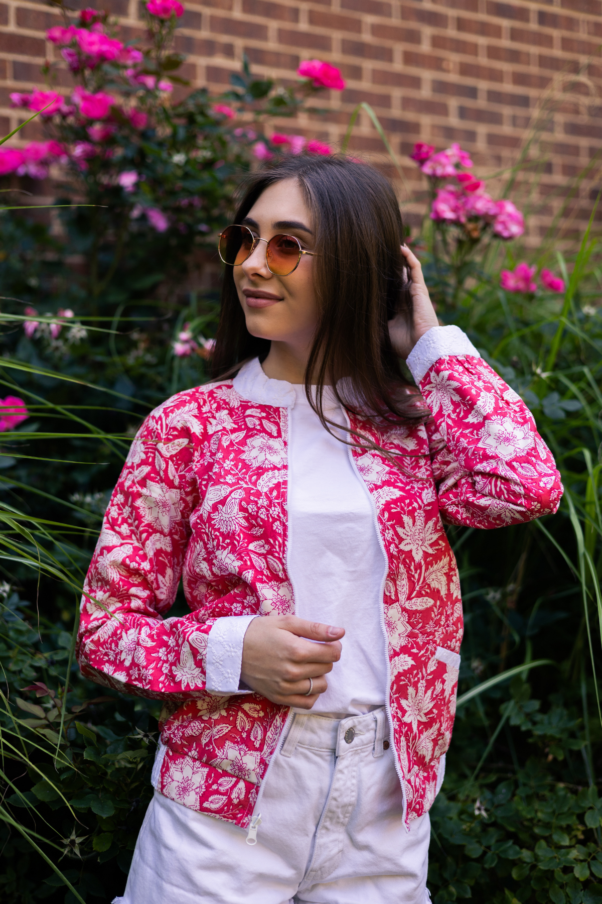 Pink floral 2025 bomber jacket