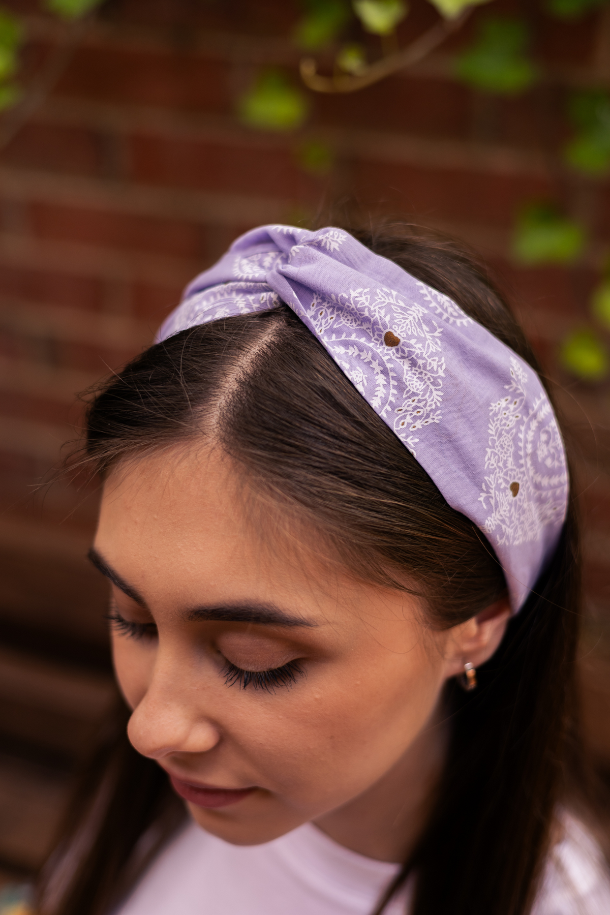 purple printed cotton headband