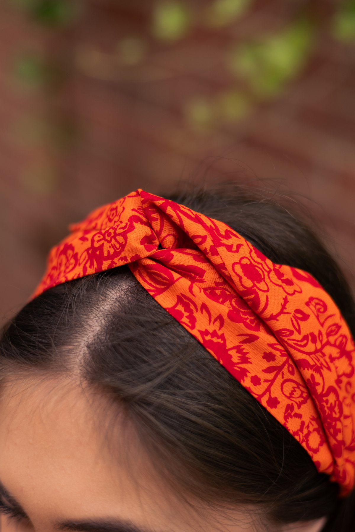 self printed floral garden orange cotton headband