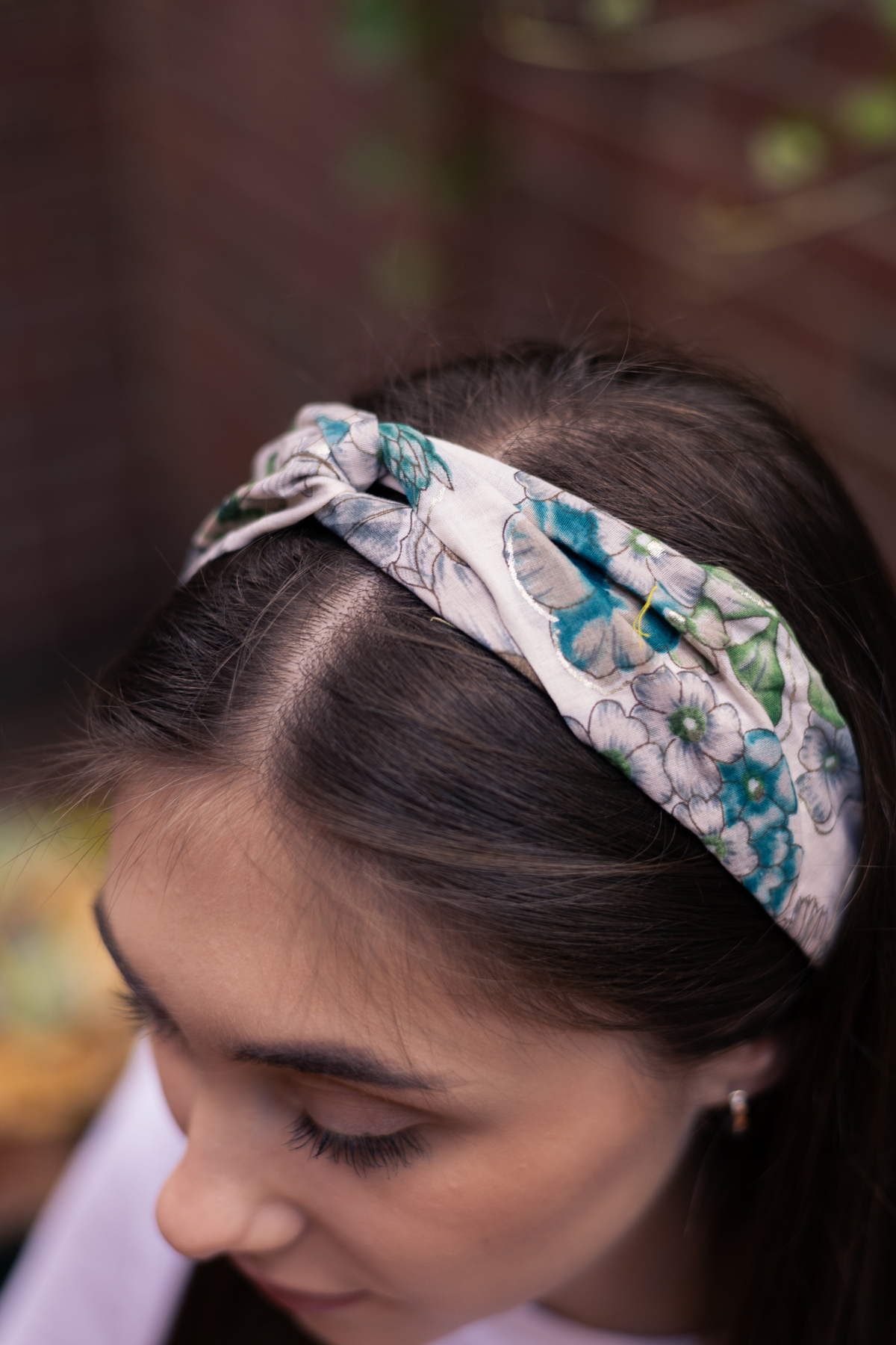 navy blue grey green cotton flower bloom headband