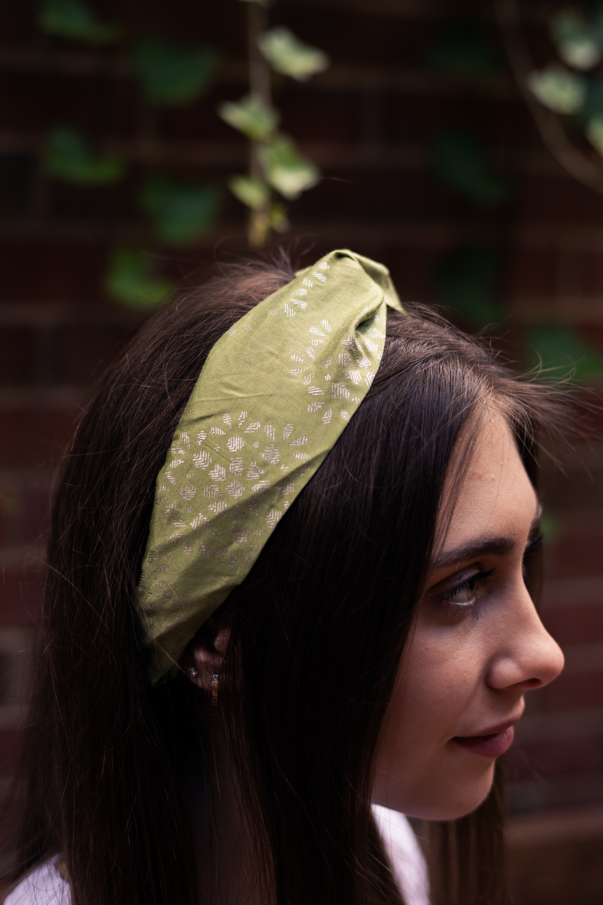 green printed headband cotton summer party 